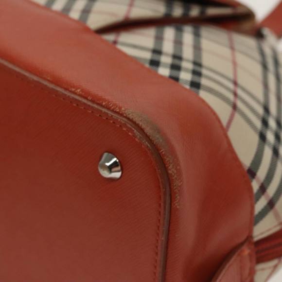 BURBERRY Nova Check Hand Bag Canvas Beige Orange Silver Auth 102116 - Picture 9 of 16